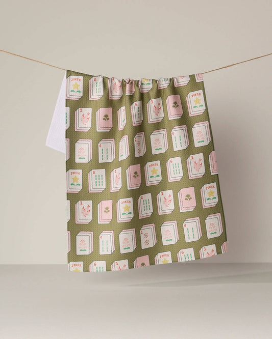 Geometry - Flower Tiles Tea Towel - Mahjong