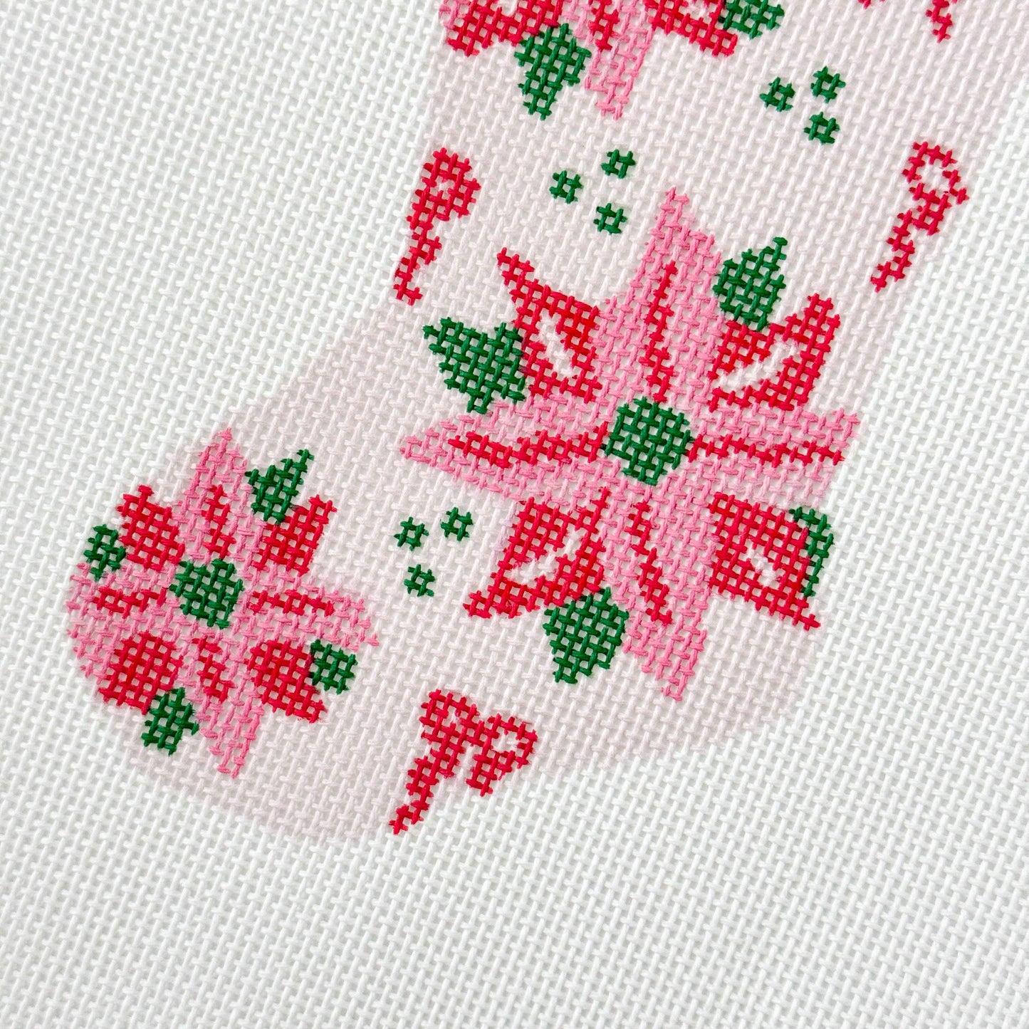 Poinsettia Bow Mini Stocking 18 Mesh Hand Painted Needlepoint Canvas 6”x3”