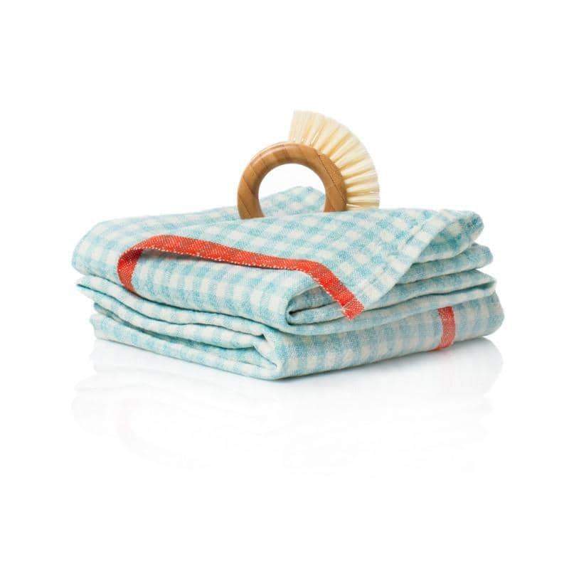 Aqua Red Gingham Kitchen Towels