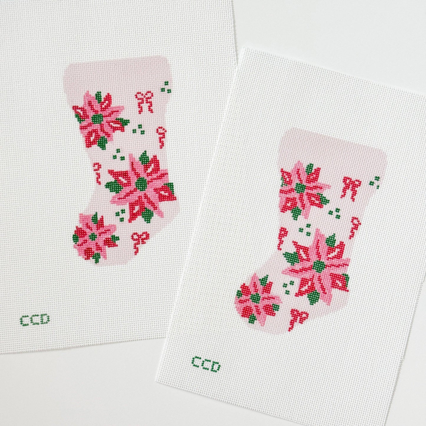 Poinsettia Bow Mini Stocking 18 Mesh Hand Painted Needlepoint Canvas 6”x3”
