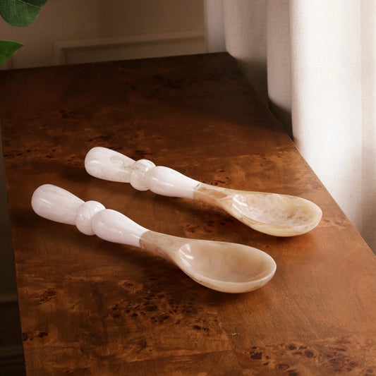 Resin Alabaster Salad Servers - White Swirl
