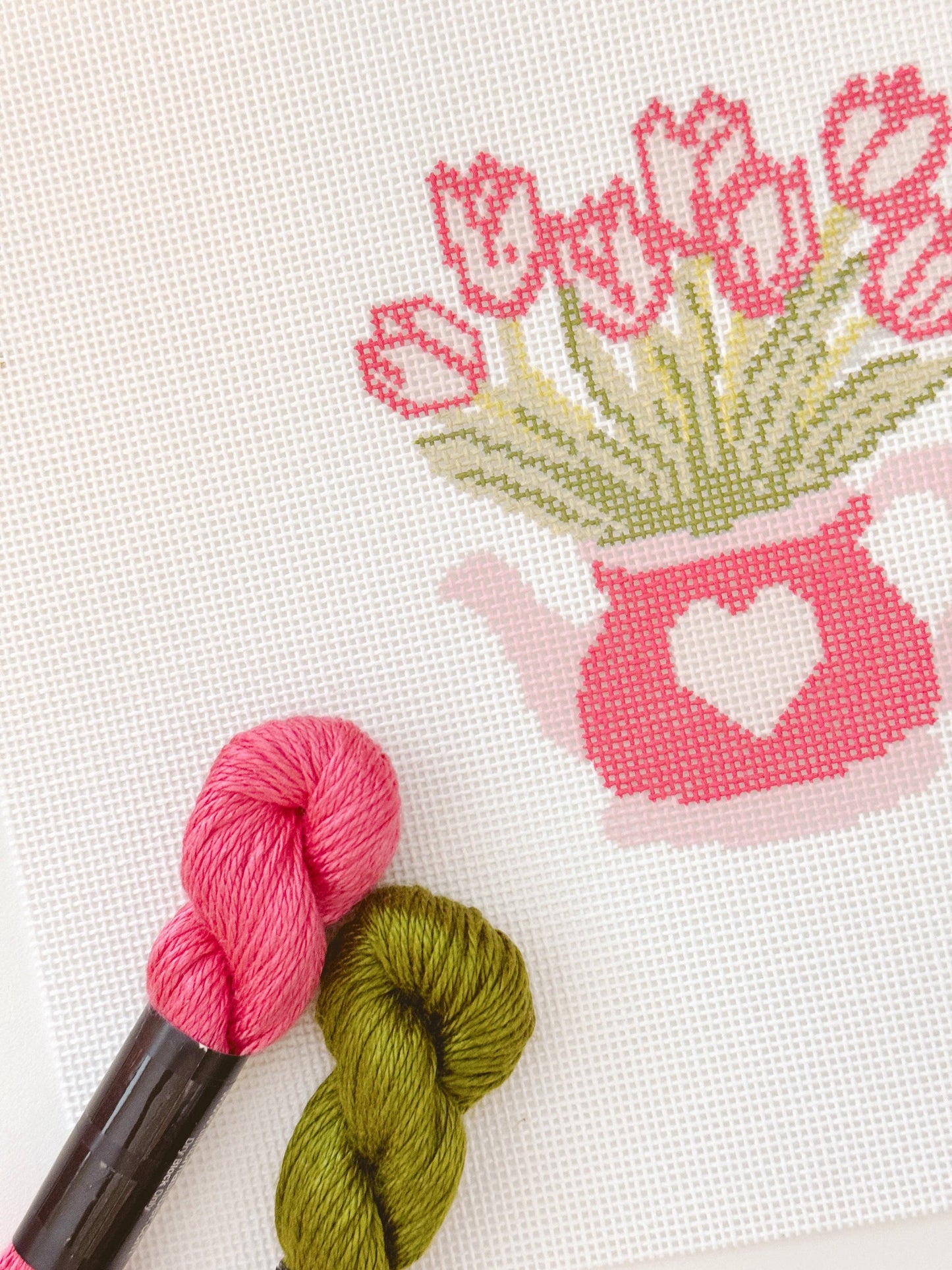 Heart Flower Teapot Needlepoint Canvas, 3”x4", 18 Mesh