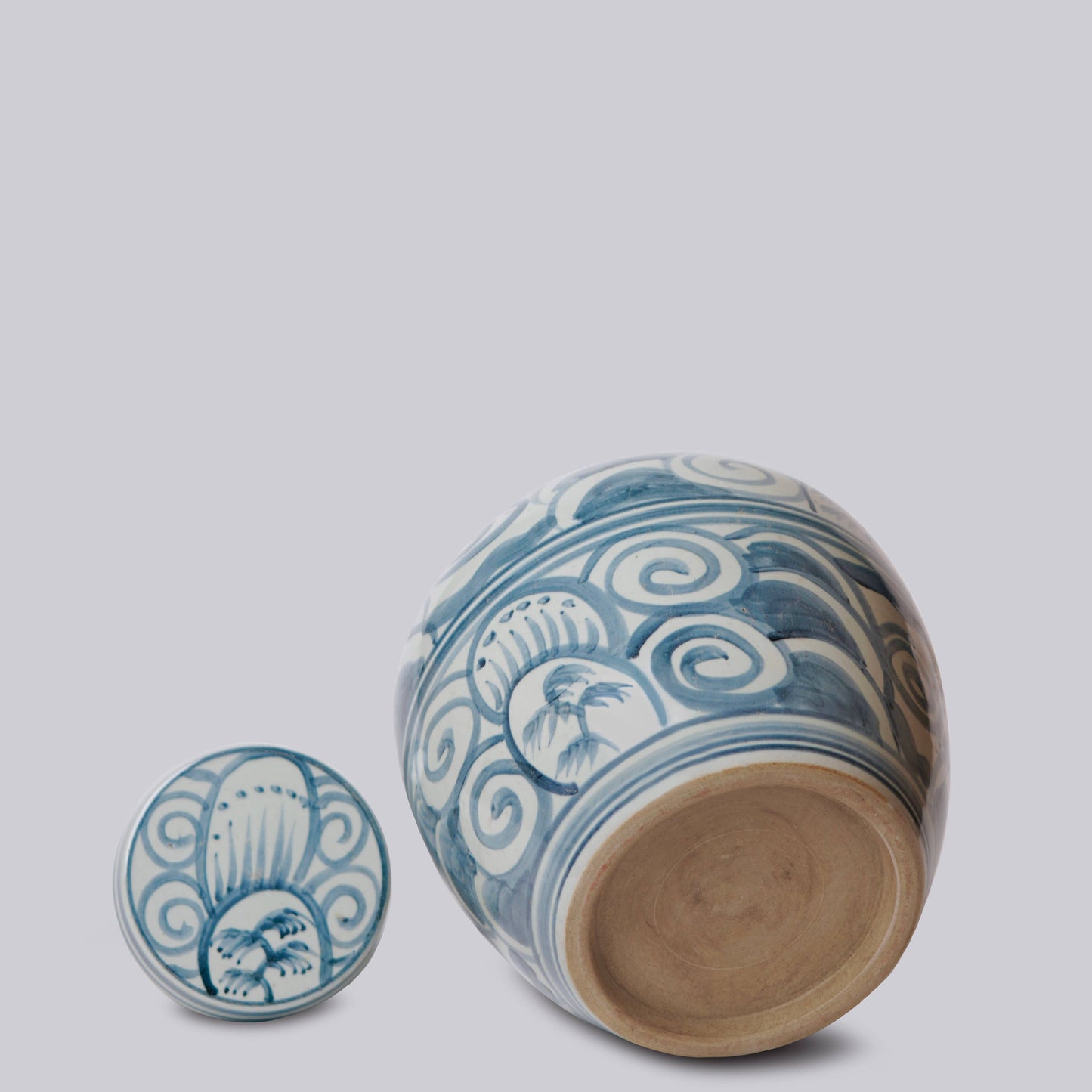 Curlicue Blue and White Porcelain Storage Jar