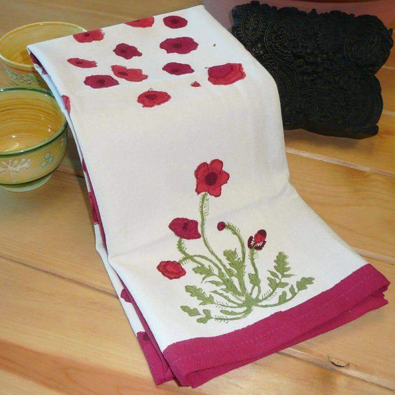 Poppies Red/Green Tea Towel