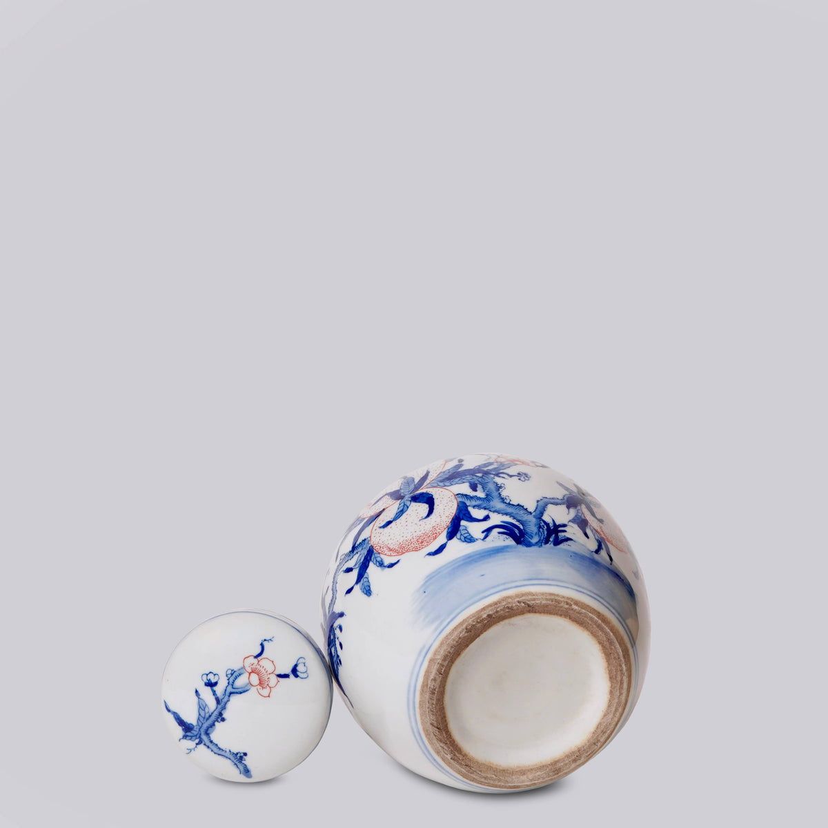 Red and Blue Porcelain Peach Round Storage Jar