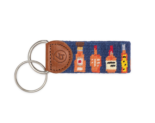 Bourbon Bottles Needlepoint Keychain