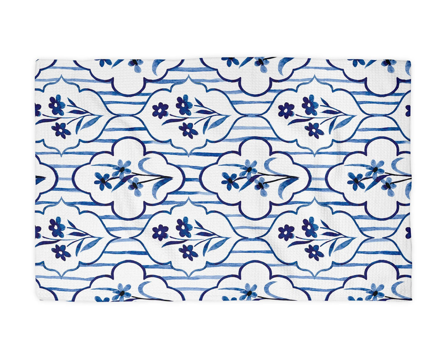 Chinoiserie Floral Kitchen Towel Vase Blue White Spring Bow