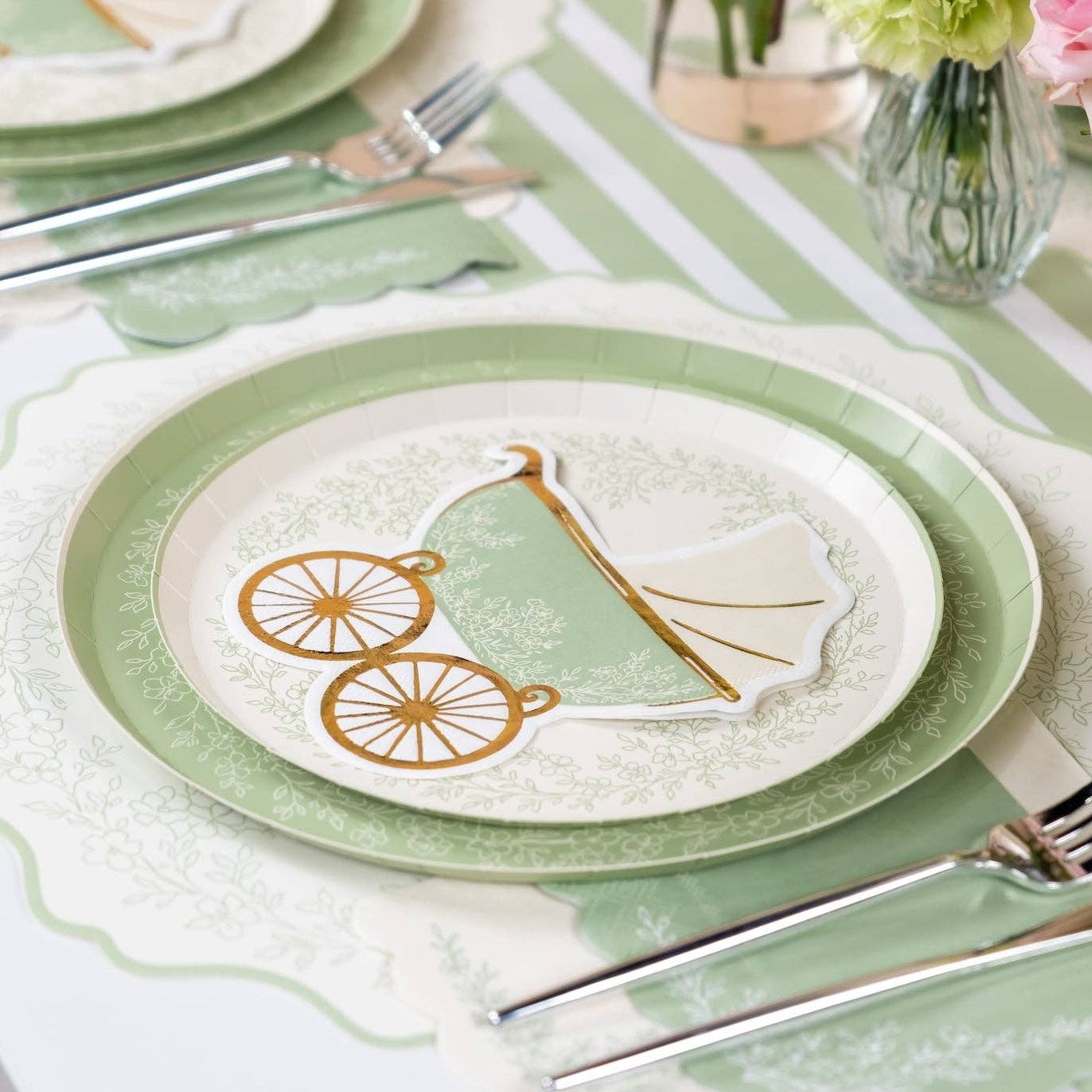 Floral Elegance Sage Beverage Napkins