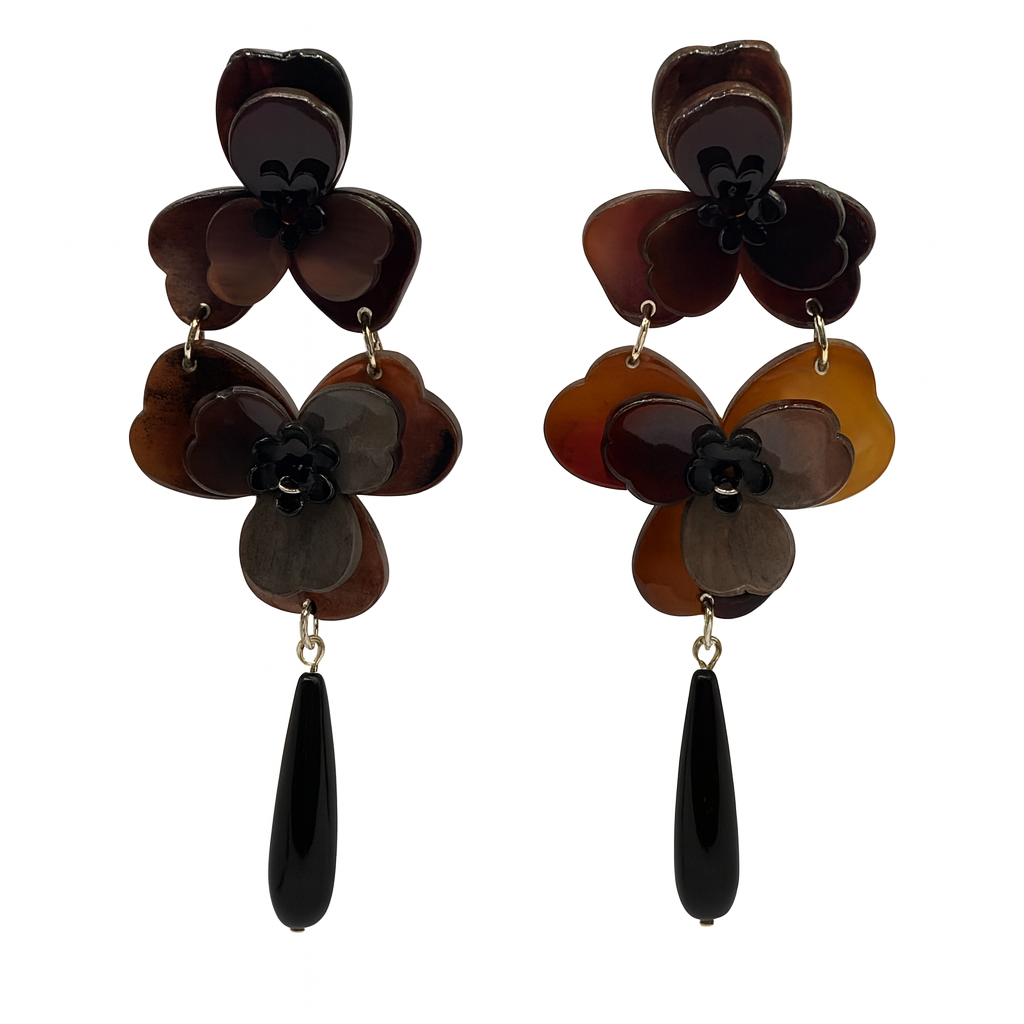 Beth Tortoise Double Floral Drop Earrings