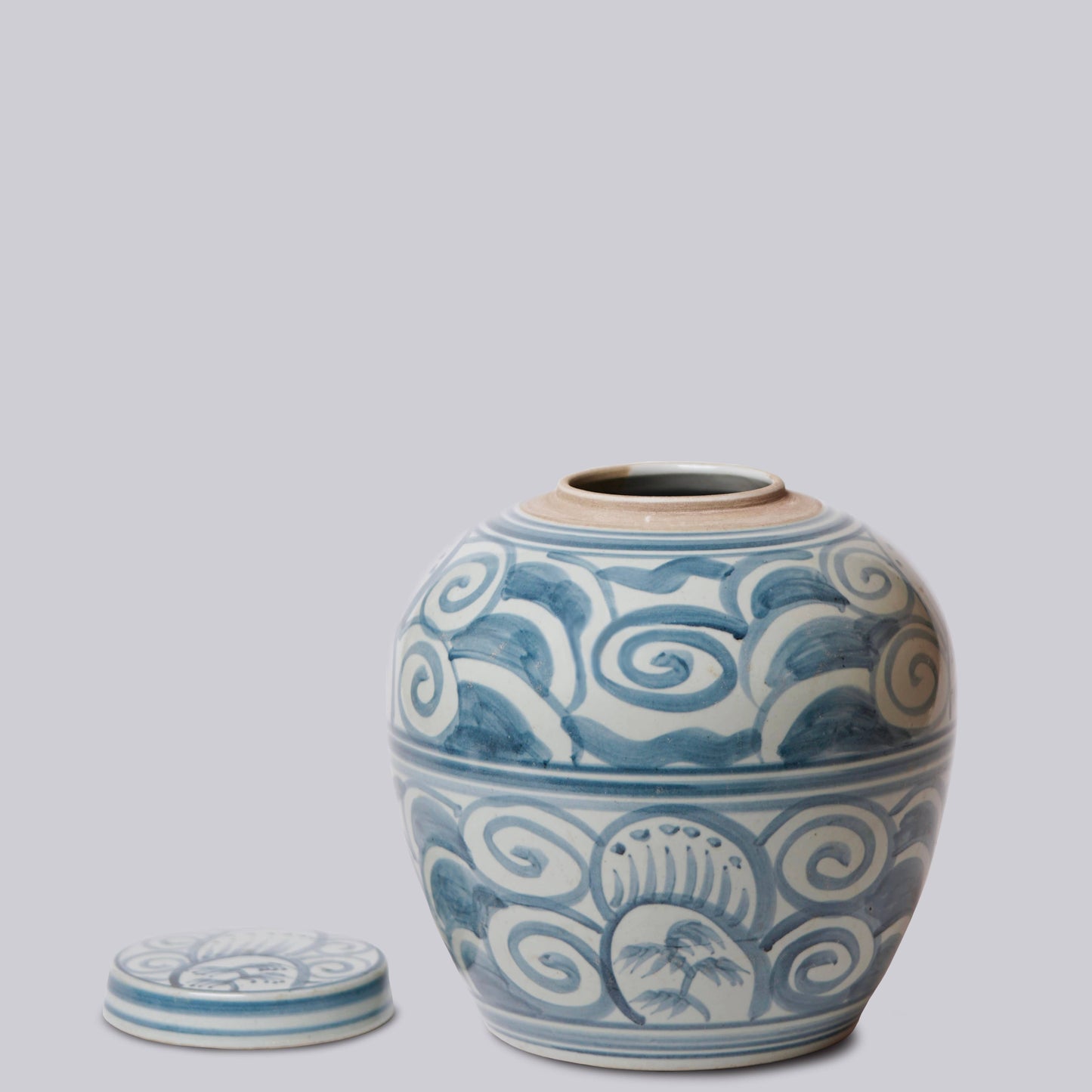 Curlicue Blue and White Porcelain Storage Jar