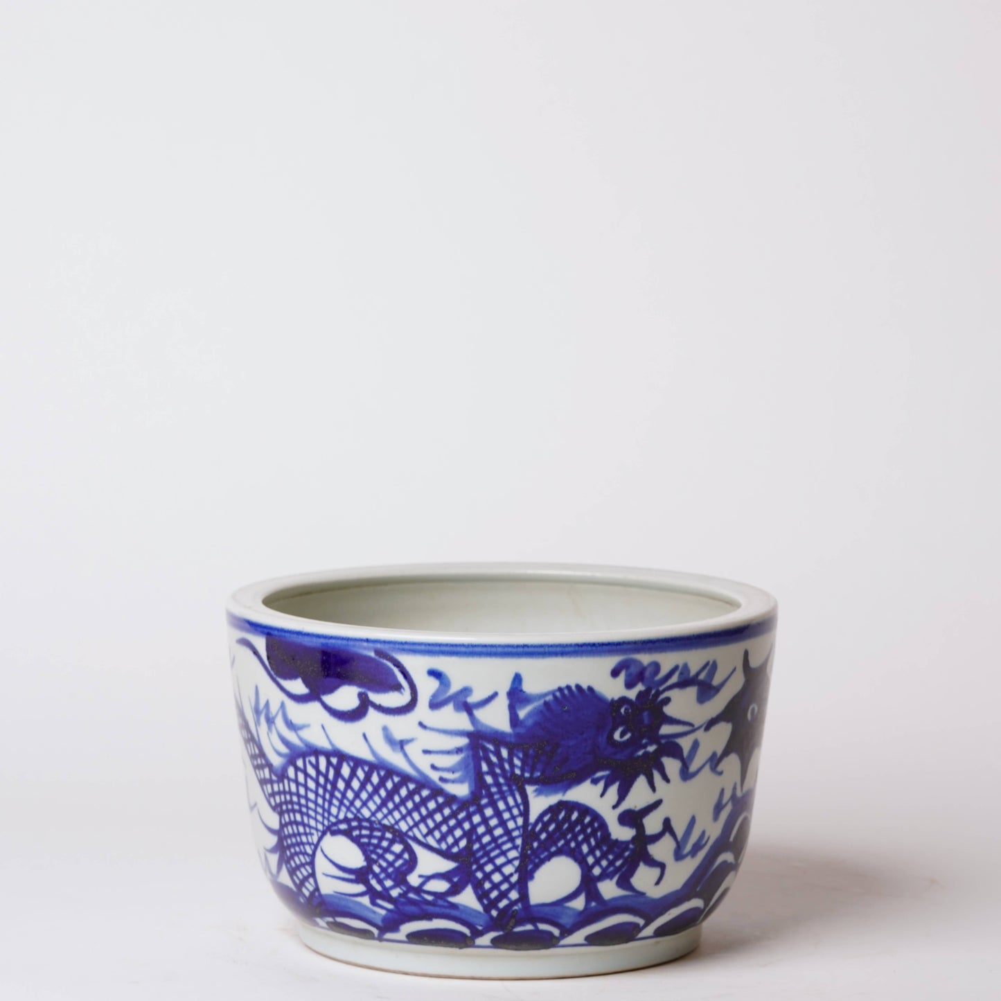 Medium Blue and White Hand Painted Dragon Cachepot