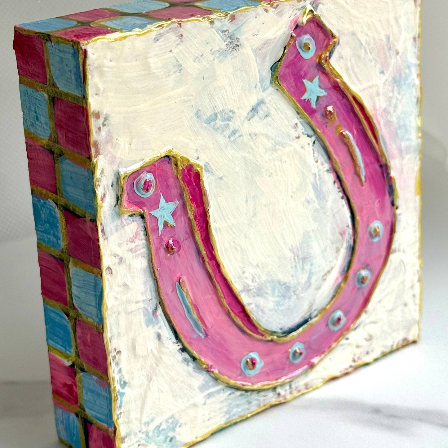 Horseshoe Pastel Textured Handpainted Wood Art