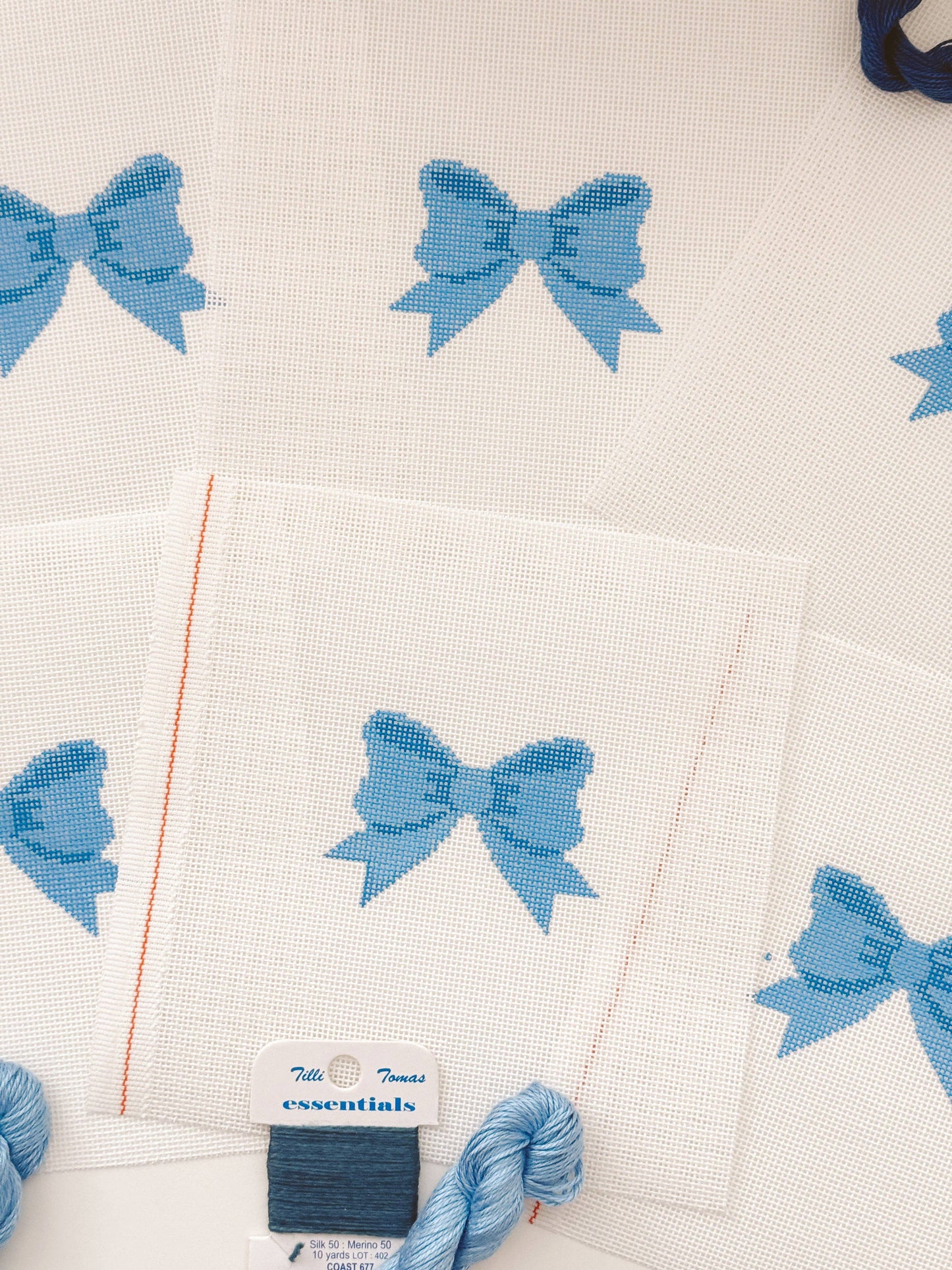 Blue Bow Coquette Needlepoint Canvas, 18 Mesh, 2"x3”