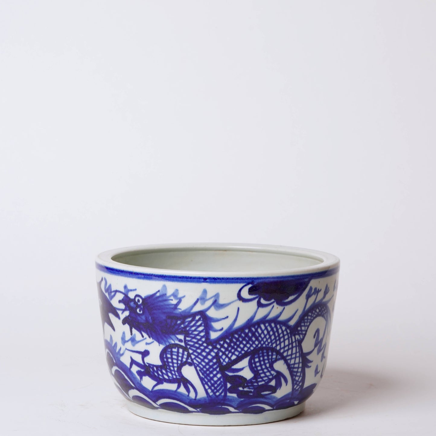 Medium Blue and White Hand Painted Dragon Cachepot