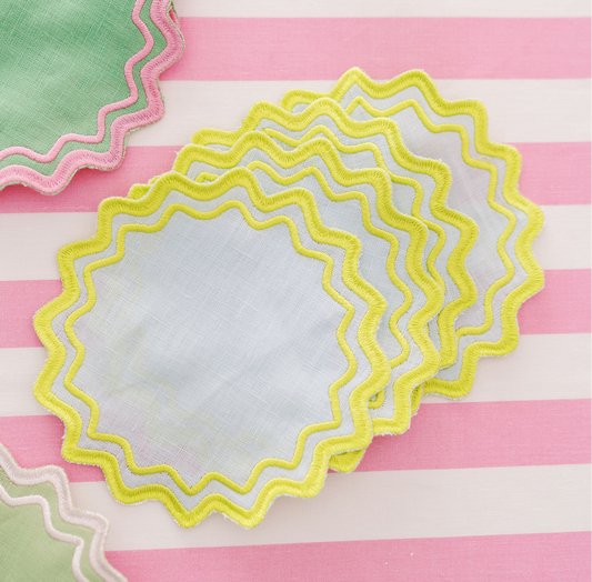 Wavy Coasters - Yellow w/ Blue Trim