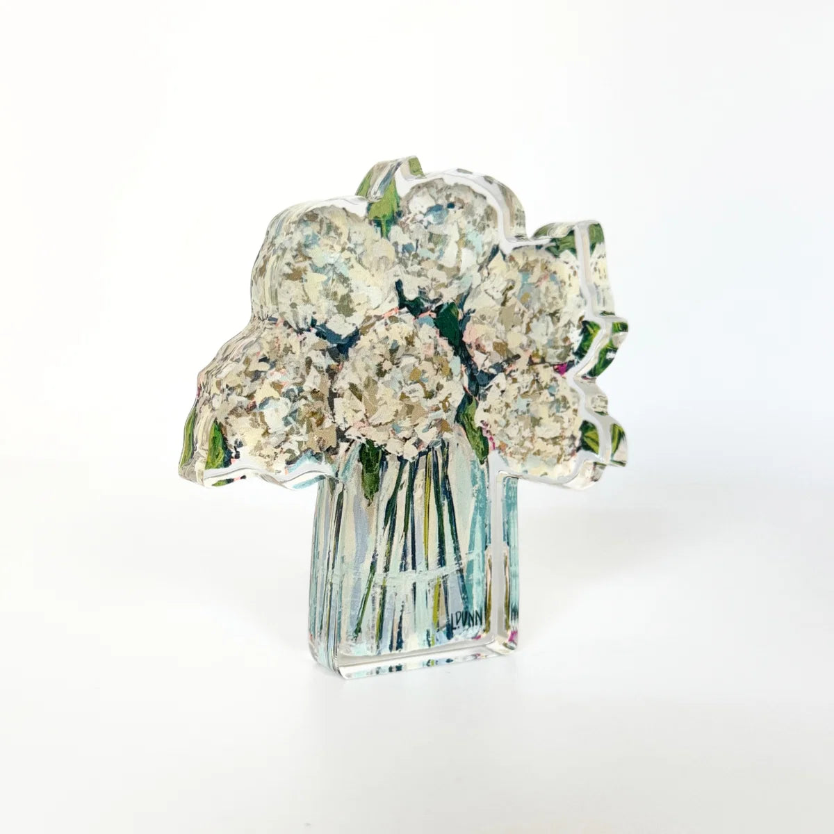 Hydrangeas in Cream Acrylic Floral Bitty Block