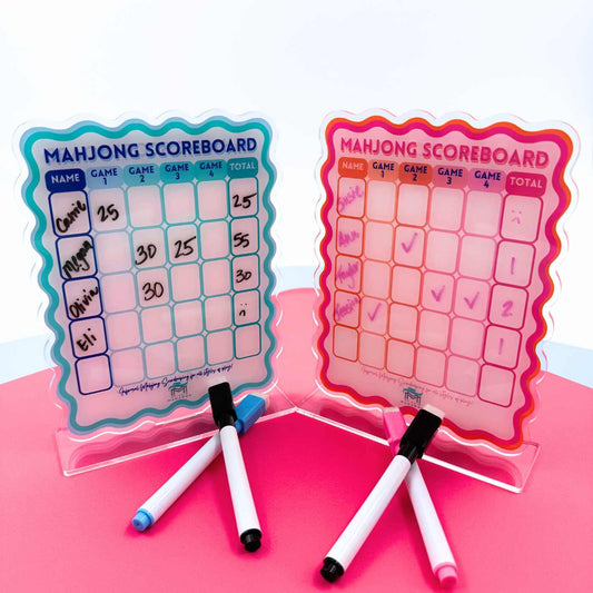 Mahjong Scoreboard| Scalloped Dry Erase Board with Stand & Markers