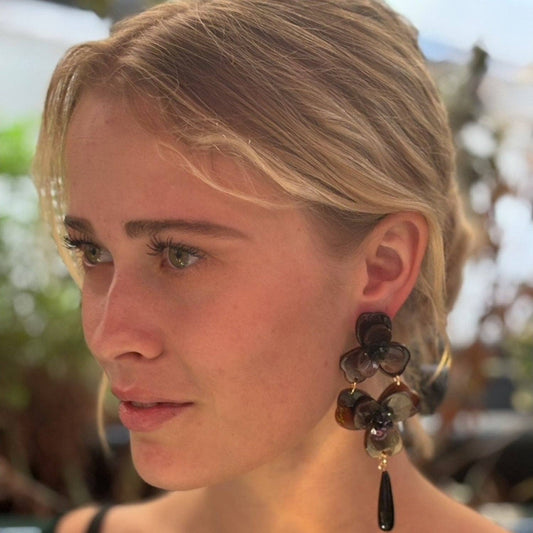 Beth Tortoise Double Floral Drop Earrings