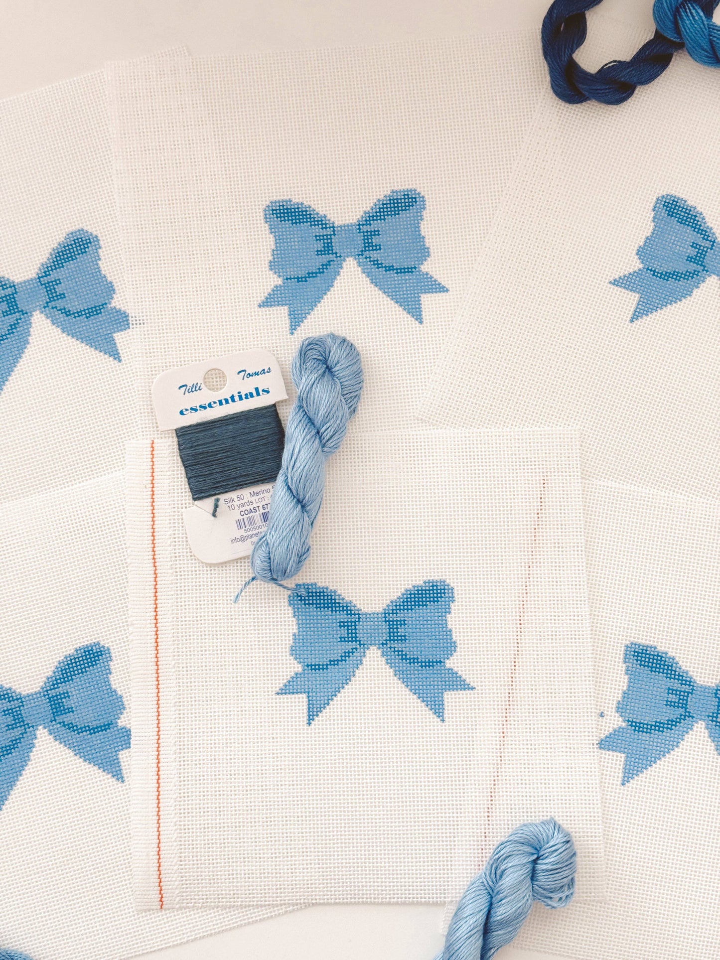Blue Bow Coquette Needlepoint Canvas, 18 Mesh, 2"x3”