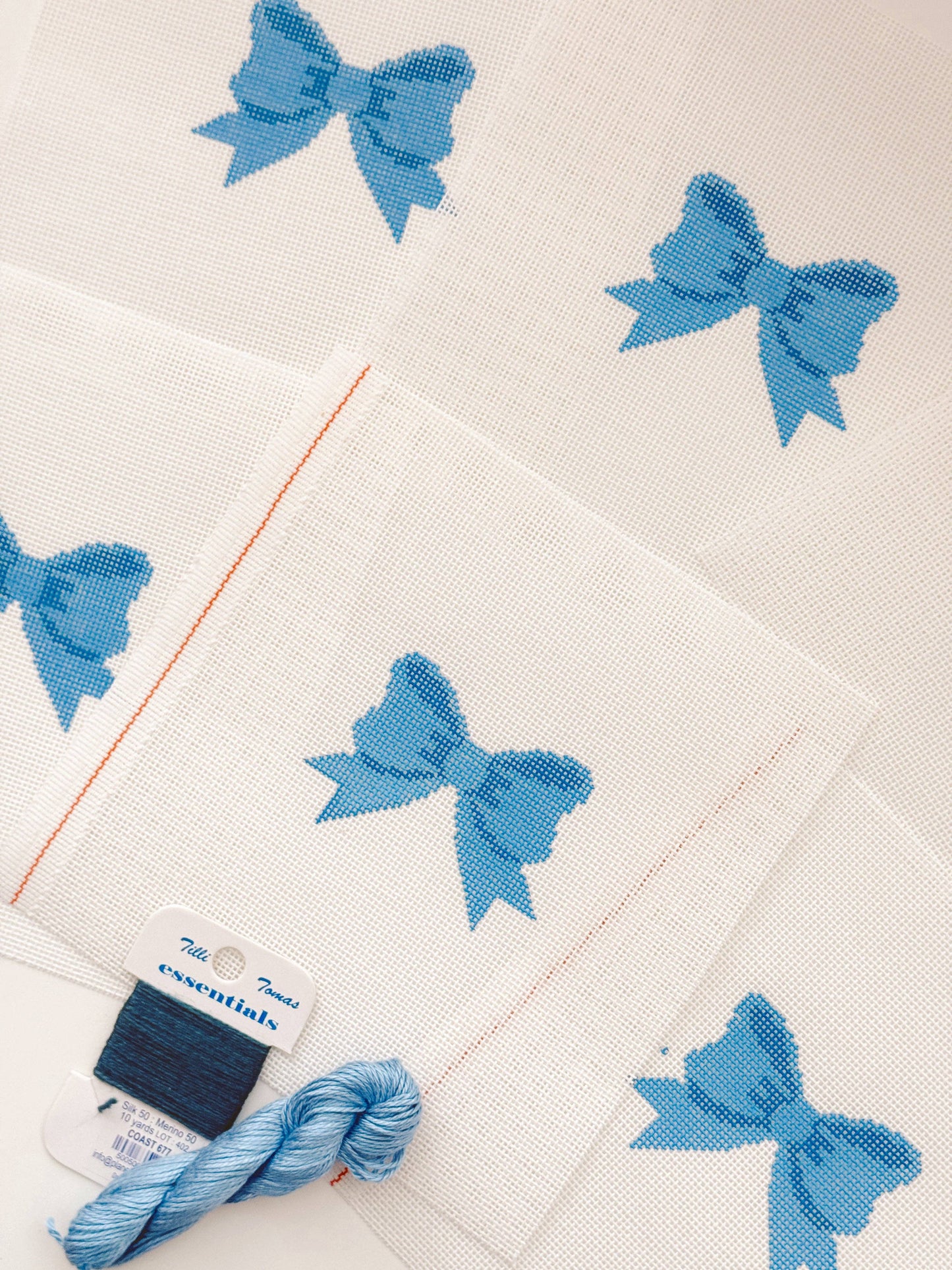 Blue Bow Coquette Needlepoint Canvas, 18 Mesh, 2"x3”