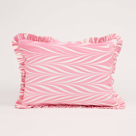 MARBLED COTTON RUFFLED CUSHION COVER - BANYAN PINK