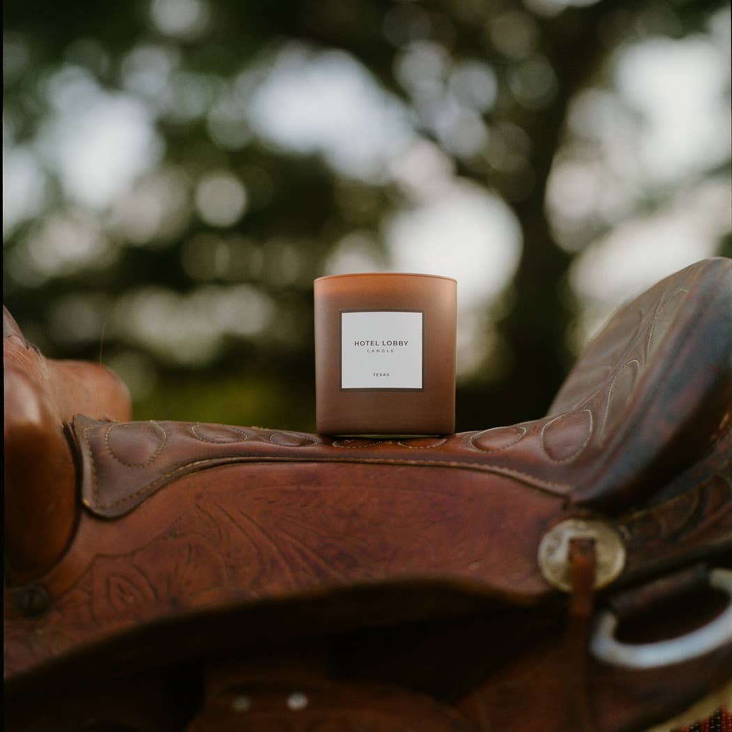 Hotel Lobby Candle - Texas - Leather Cedarwood Luxury Soy Candle - 9.75 oz