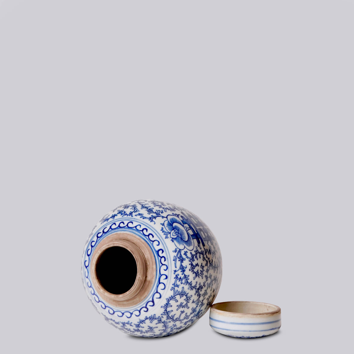 Blue and White Porcelain Scrolling Peony Round Storage Jar