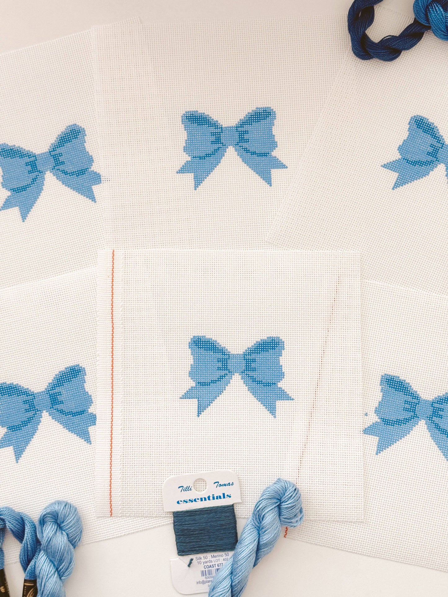 Blue Bow Coquette Needlepoint Canvas, 18 Mesh, 2"x3”