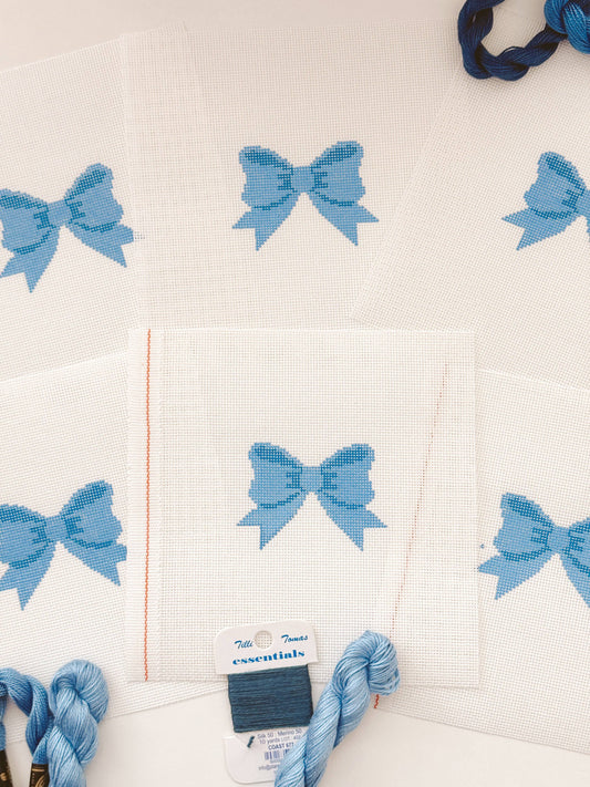 Blue Bow Coquette Needlepoint Canvas, 18 Mesh, 2"x3”