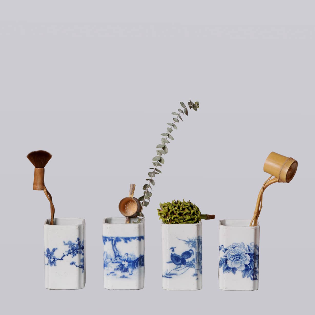 Blue and White Porcelain Tiger Square Vase