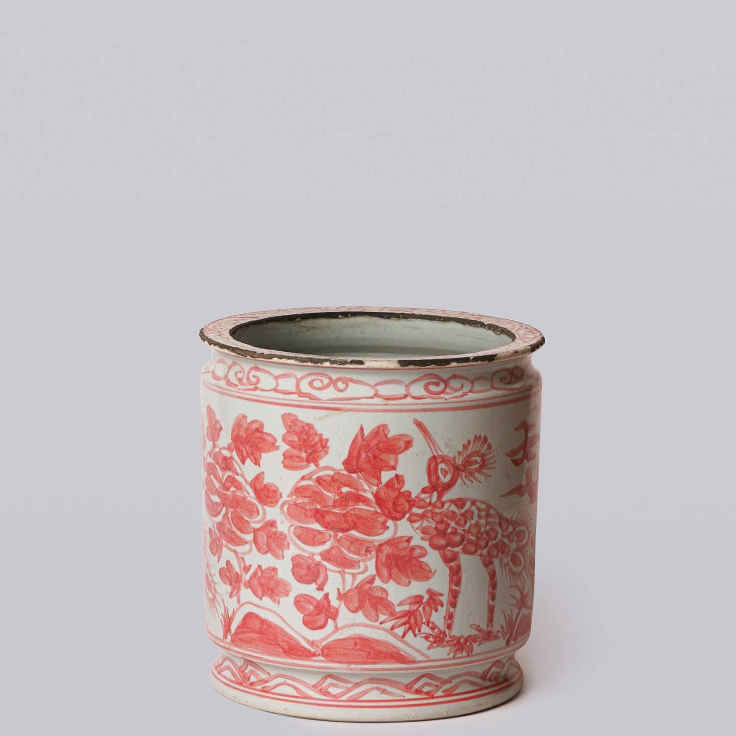 Peacock Red and White Porcelain Cachepot