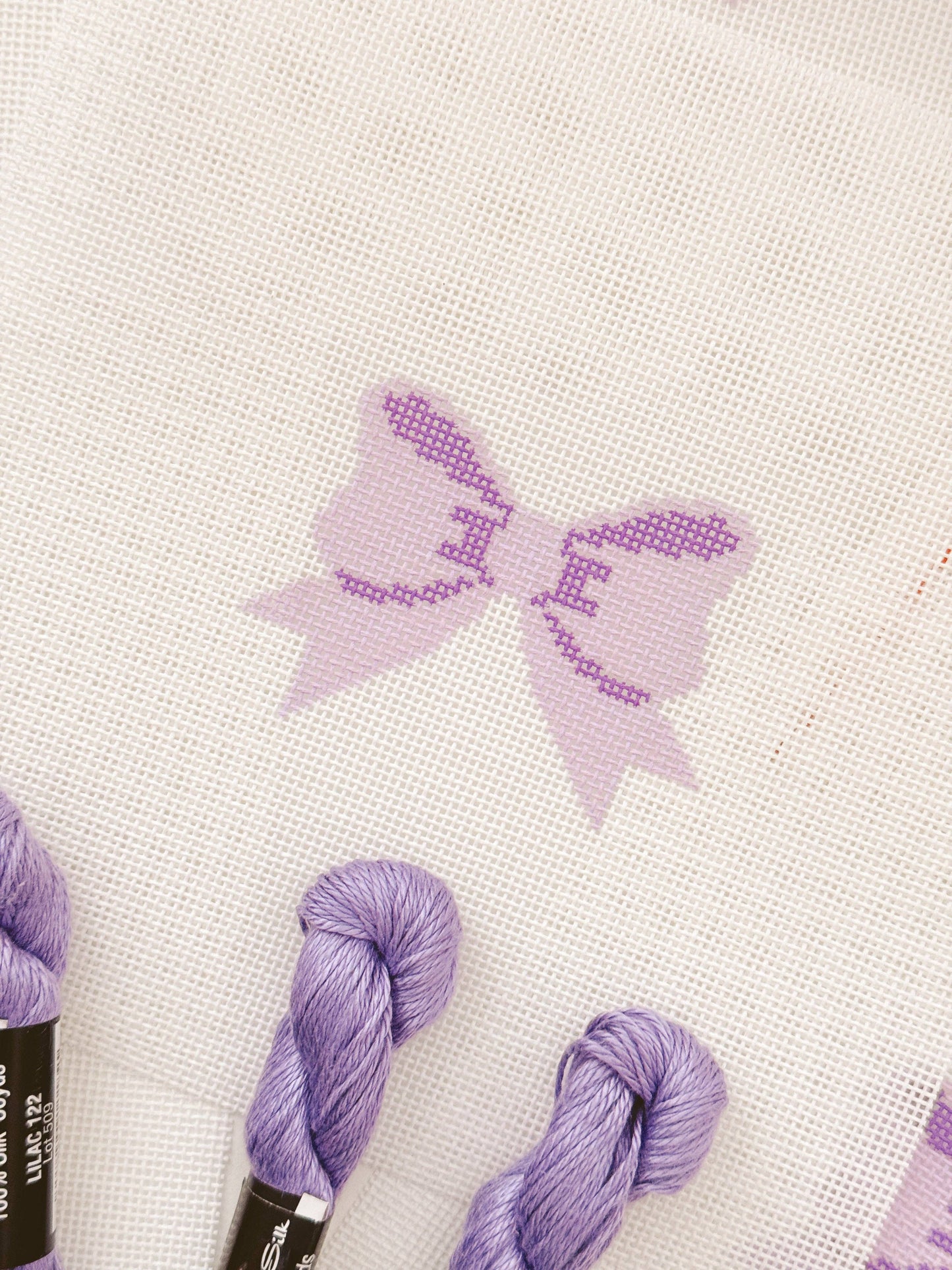 Purple Bow Coquette Needlepoint Canvas, 18 Mesh, 2"x3” Bow