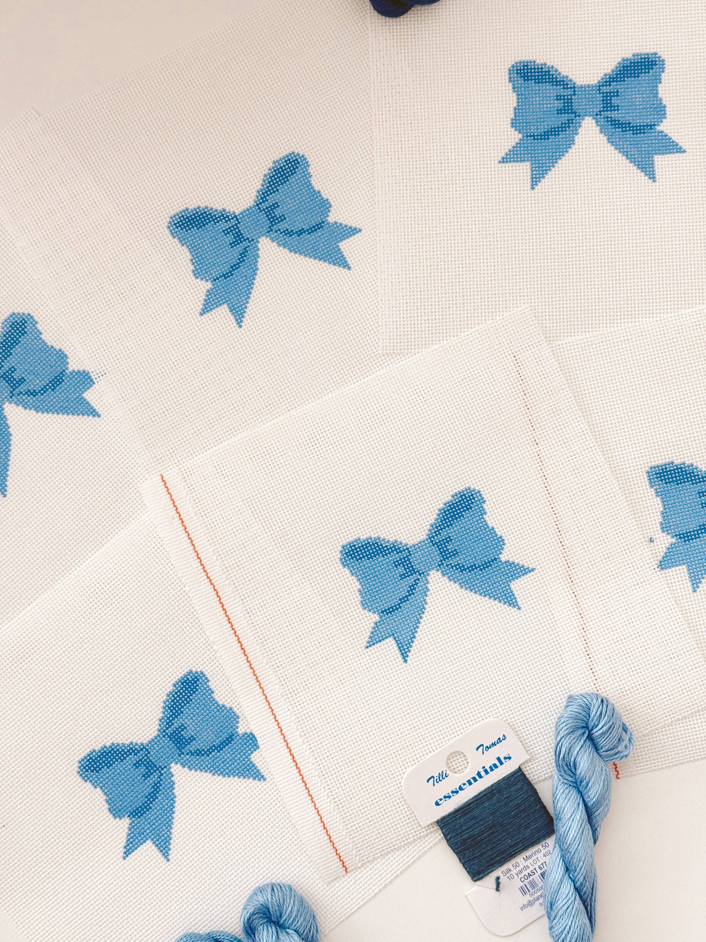 Blue Bow Coquette Needlepoint Canvas, 18 Mesh, 2"x3”