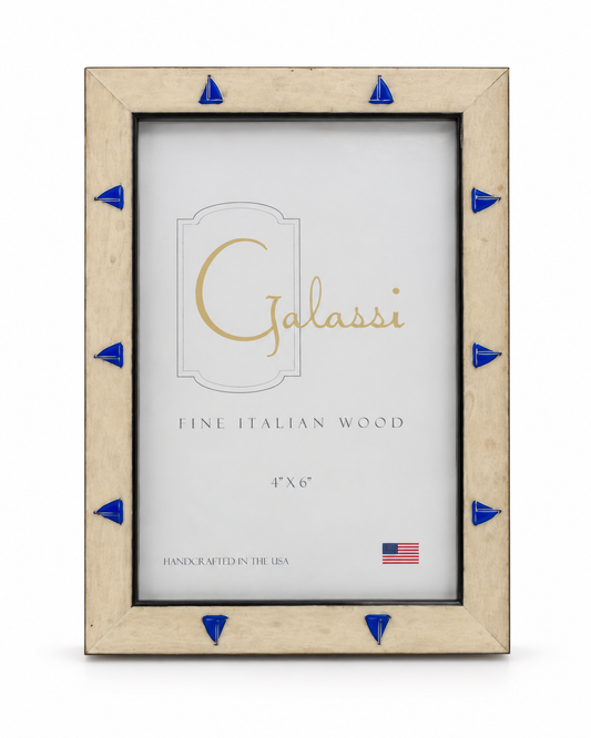 4x6 White Burl w/ Blue Boat Picture Frame