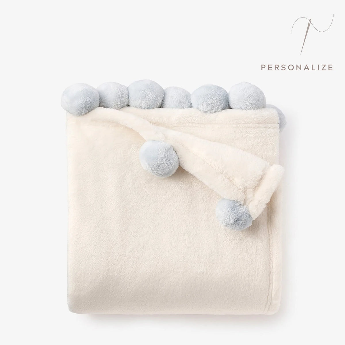 Pale Blue Pom Trim Fleece Baby Stroller Blanket