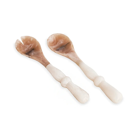 Resin Alabaster Salad Servers - White Swirl