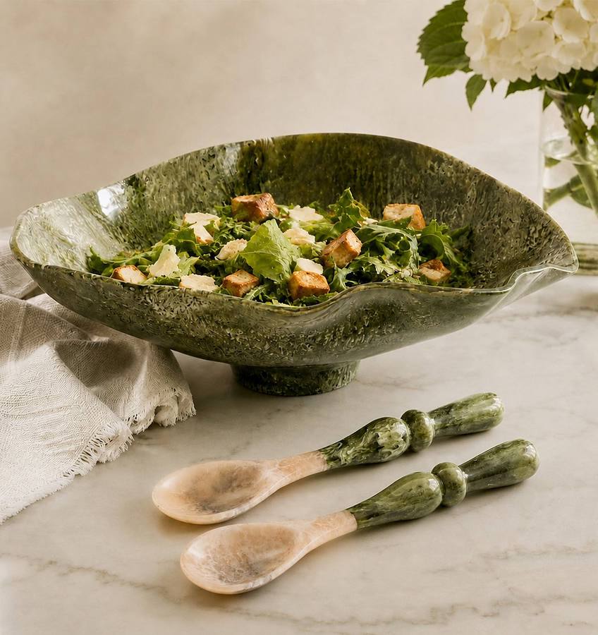 Resin Malachite Salad Servers (Green)