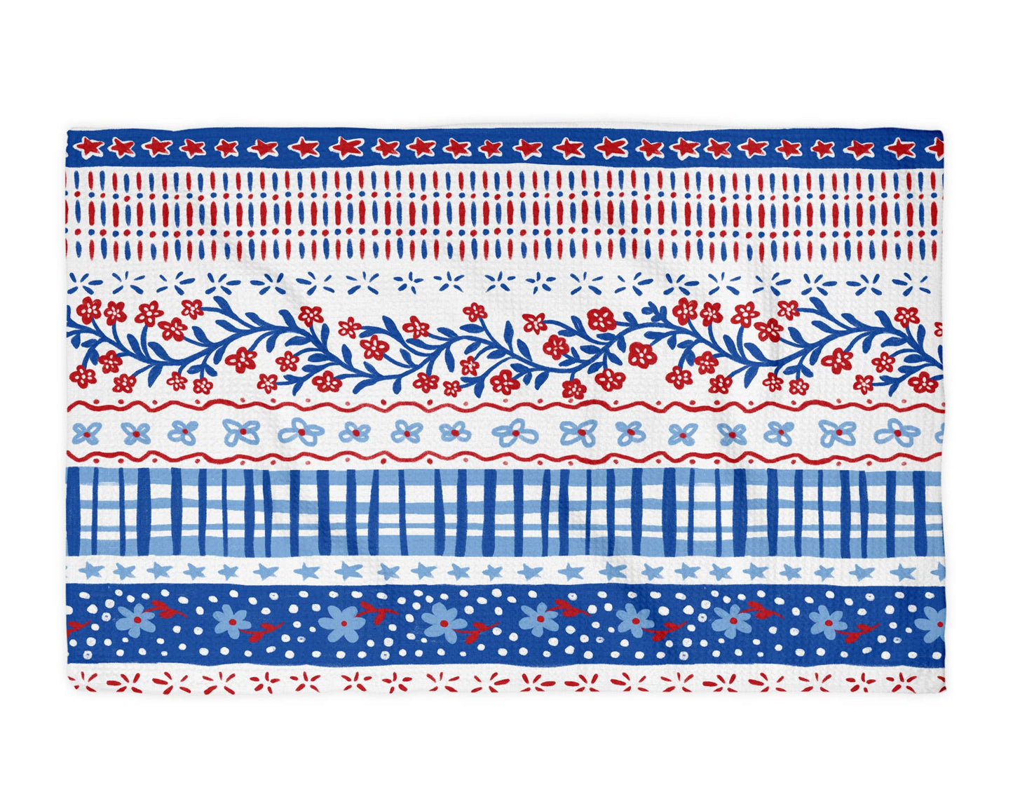 4th July Patriotic Red White Blue Flag Kitchen Towel Waffle
