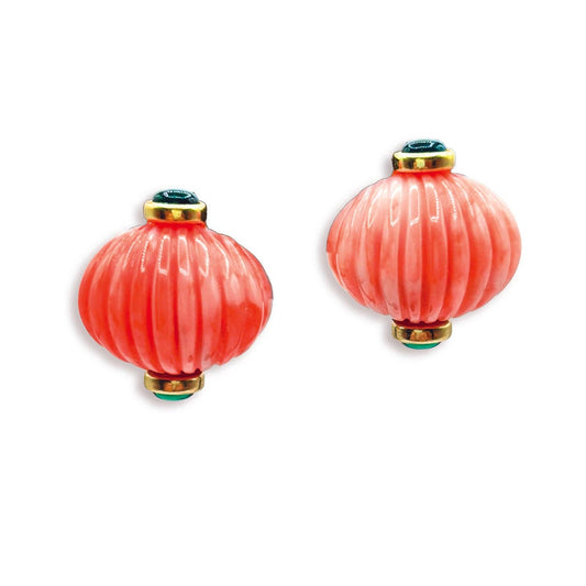 Luisa Carved Coral And Jade Earrings