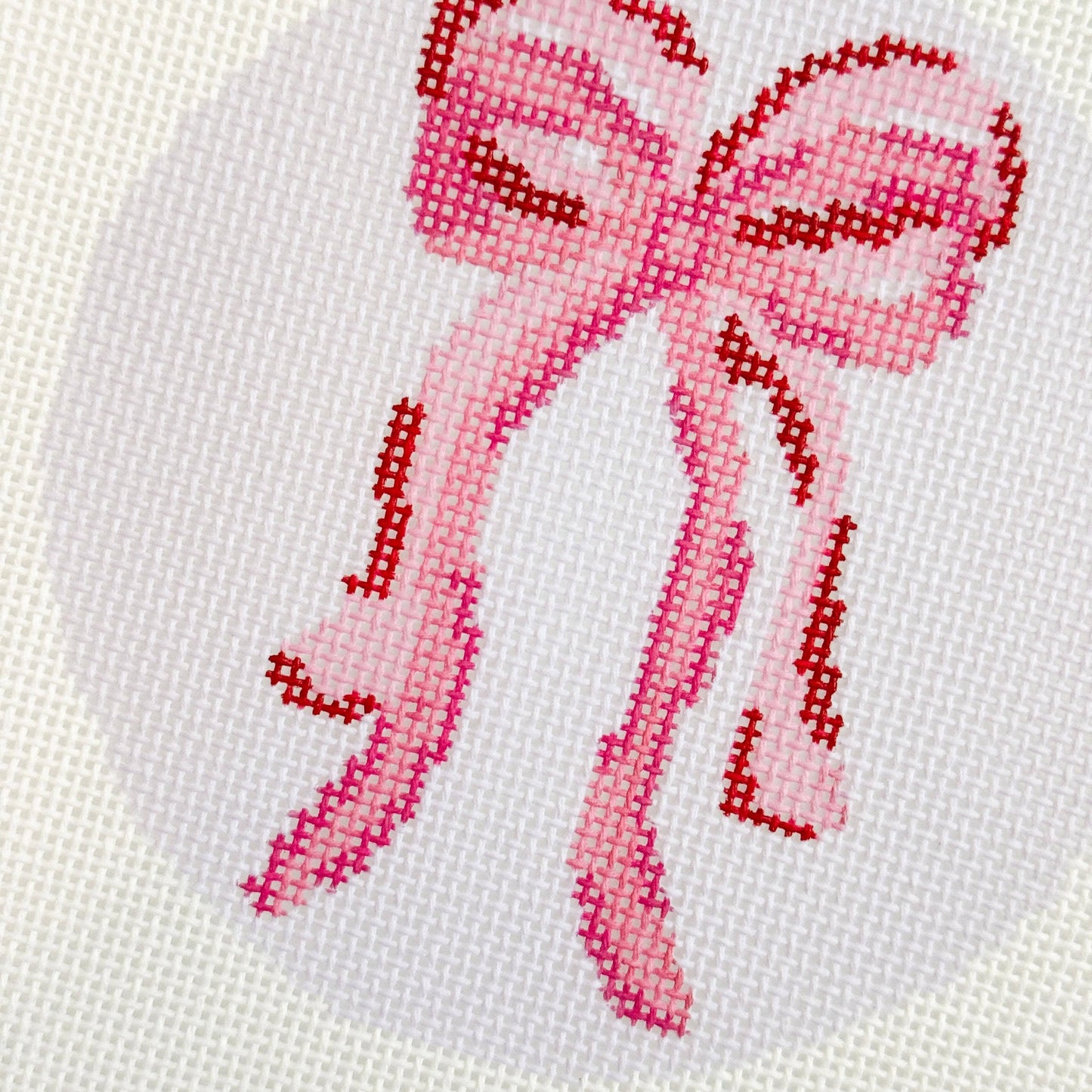 Bow Coquette Christmas Ornament Needlepoint Canvas, Hand Painted Needlepoint Ornament Canvas, Bow Needlepoint Canvas 18 mesh 4" Round