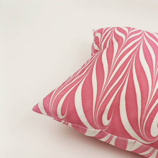 Pink Hand Marbled Cotton Cushion Cover