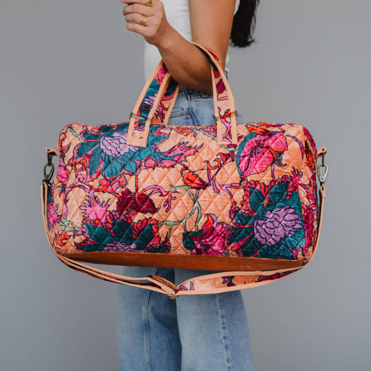 Light Orange & Multicolored Floral Duffel