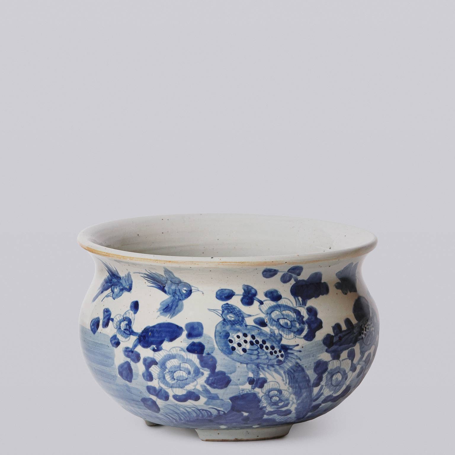 Cobalt Guild Bird & Flower Porcelain Cachepot - Thumbnail 4