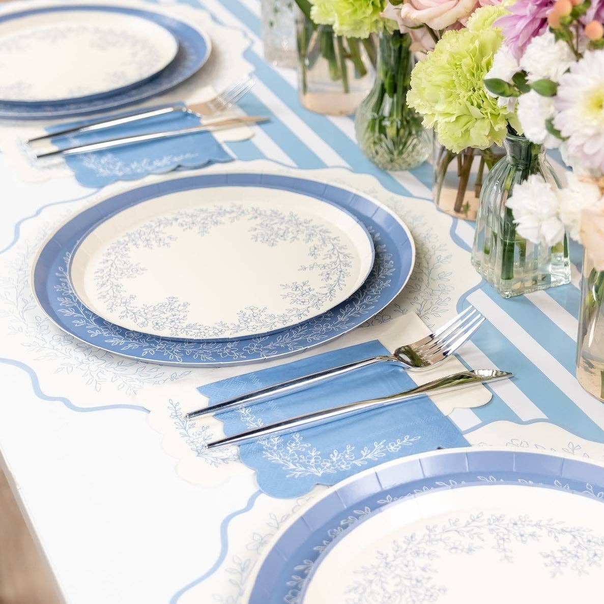 Floral Elegance Blue Beverage Napkins