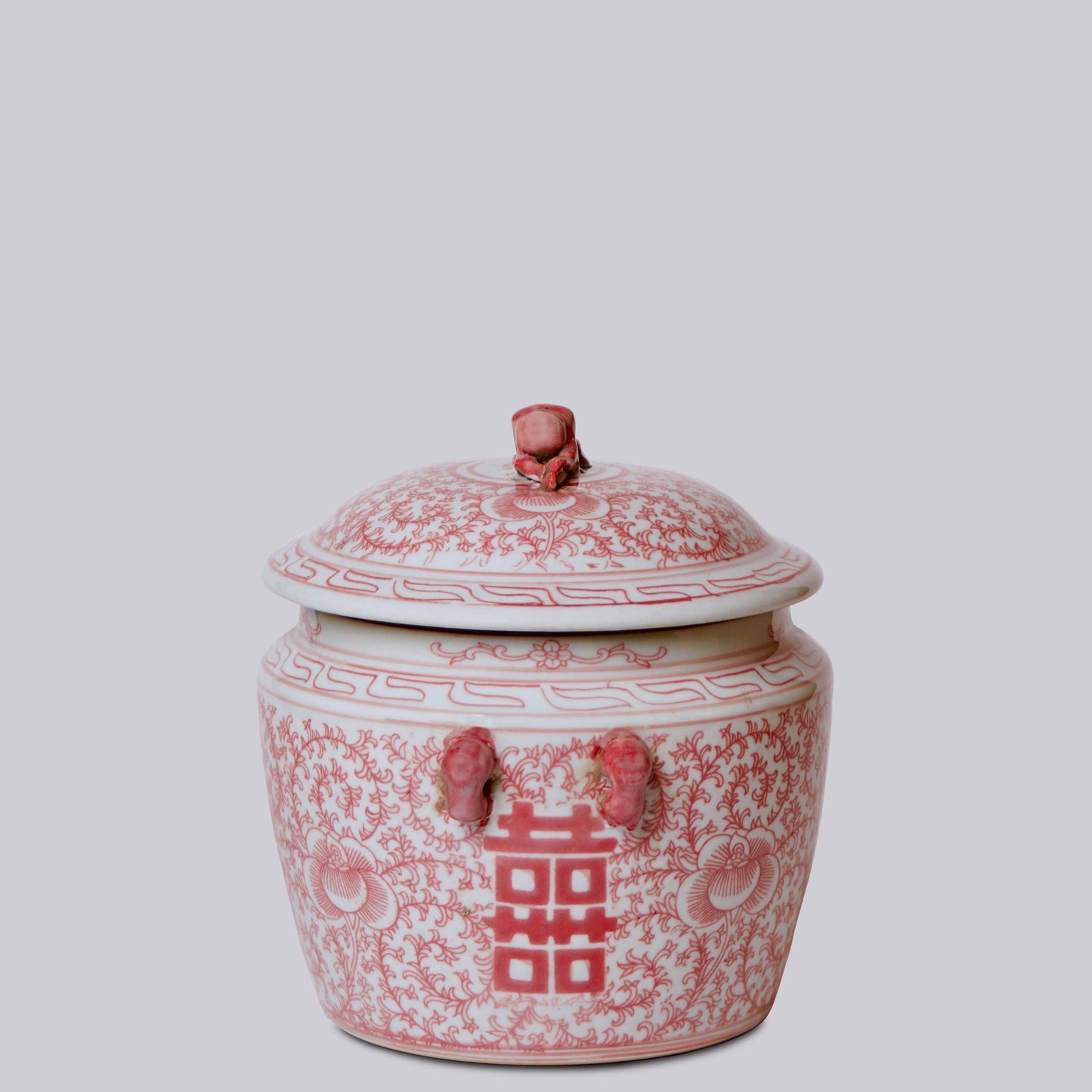 Red and White Porcelain Double Happiness Lug Jar