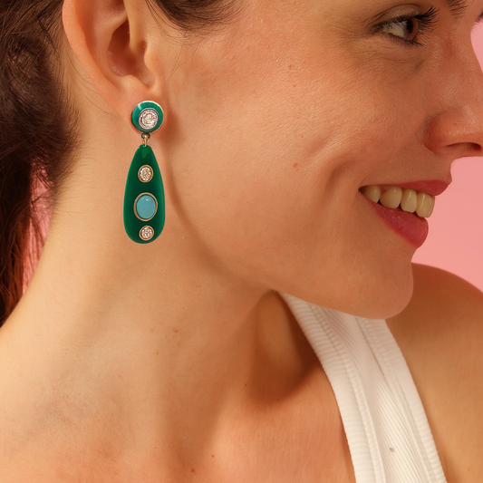 Sofia Green Earrings With Light Amethyst Crystal Stones