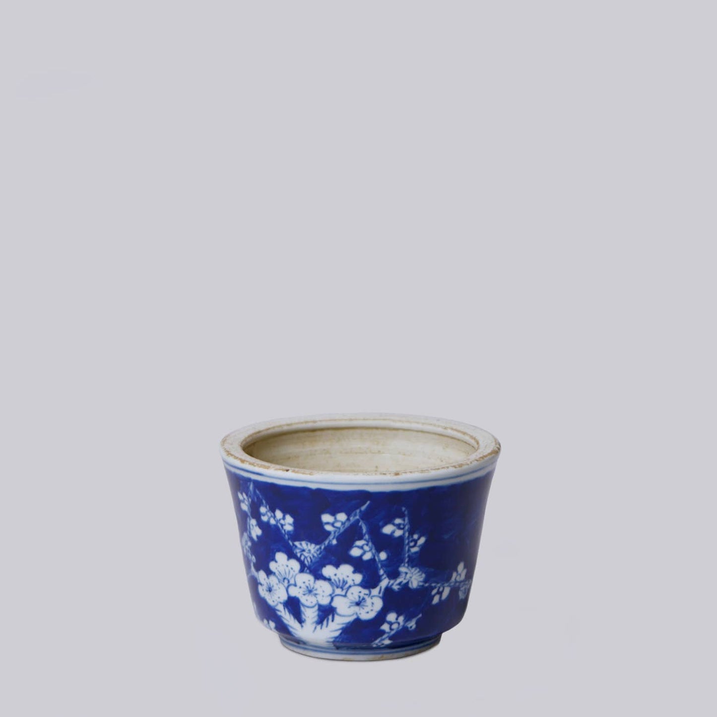 Tiny Blue and White Porcelain Plum Cachepot