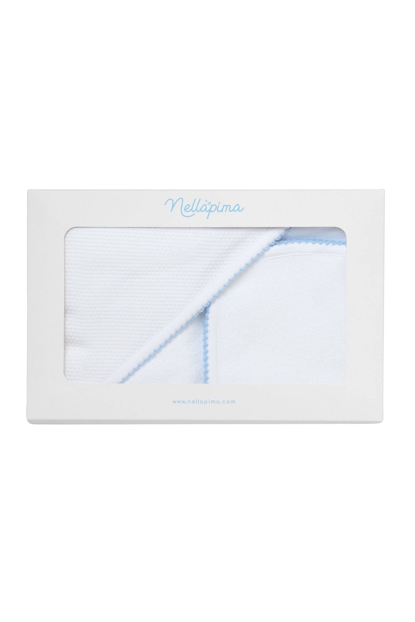 White/Blue Bubble Hooded Baby Towel Set