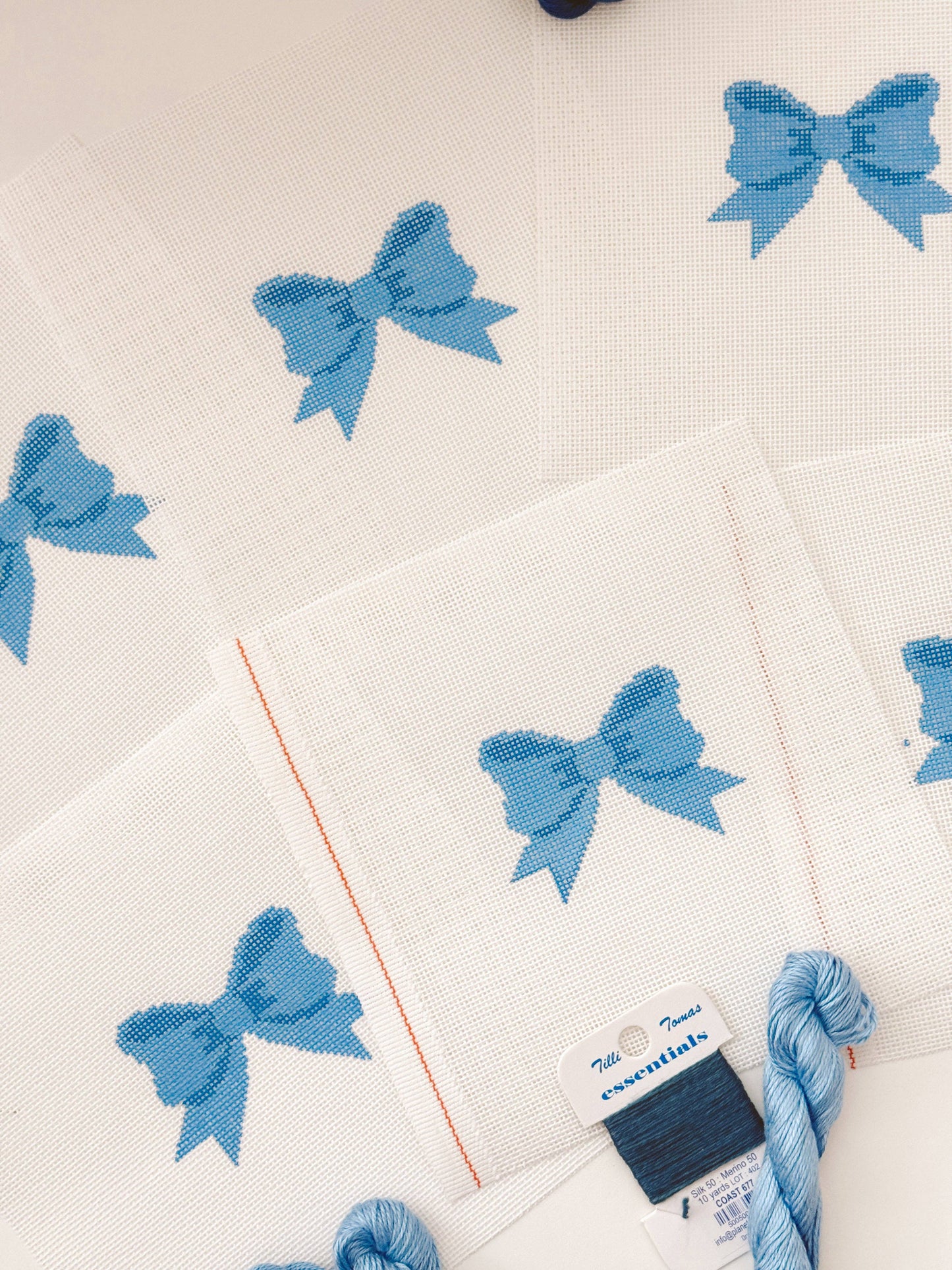 Blue Bow Coquette Needlepoint Canvas, 18 Mesh, 2"x3”