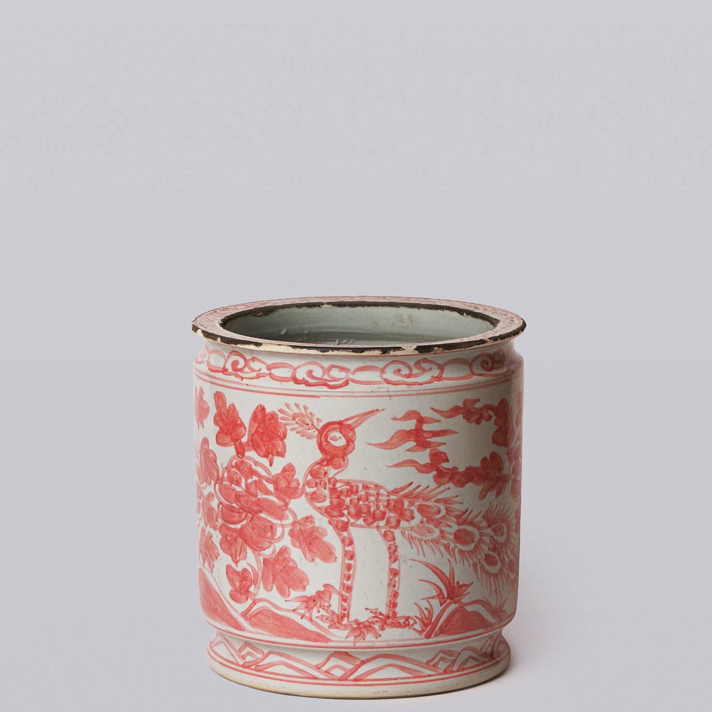 Peacock Red and White Porcelain Cachepot